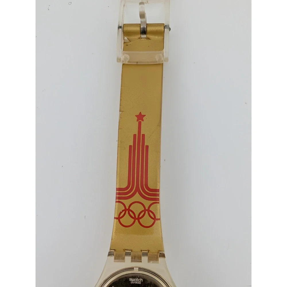 Swatch Moscow 1980 Olympic Women's Watch LZ103 AG1994 Gold Band- New Battery‎